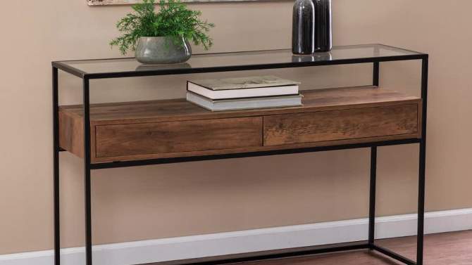 Slehidi Glass Top Console Table with Storage Black/Natural - Aiden Lane, 2 of 12, play video