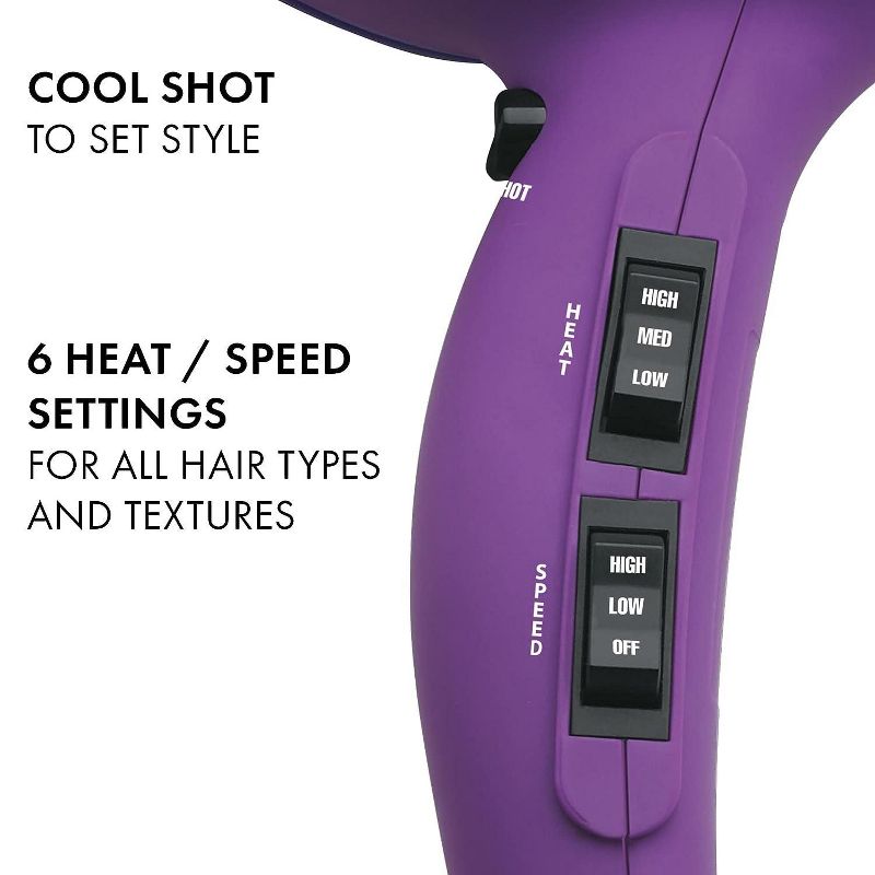 Hot Tools Pro Artist 1875W Turbo Ionic Dryer | Smooth, Frizz Free Blowouts (Purple - Royal Velvet), 3 of 6