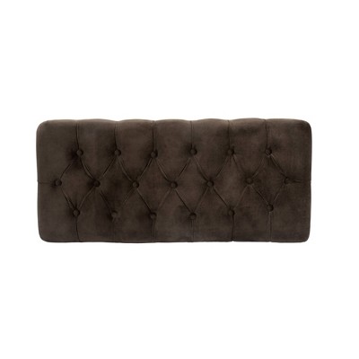 Chocolate Brown Velvet Tufted Storage Bench with Honey Oak Legs