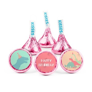 100ct Girl Dinosaur Birthday Candy Party Favors Hershey's Kisses Milk Chocolate (100 Candies + 1 Sheet Stickers) - Assembly Required - by Just Candy - 1 of 1