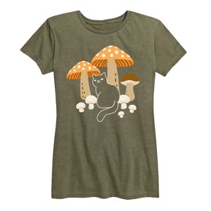 Women's - Instant Message - Cat And Mushrooms Short Sleeve Graphic T-Shirt - 1 of 4