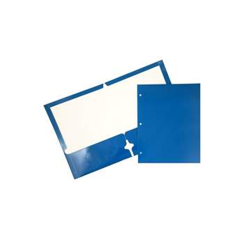 JAM Paper Laminated Glossy 3 Hole Punch Two-Pocket School Folders Blue 385GHPBUD