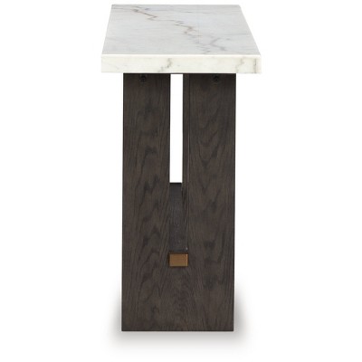 Dark Brown and White Marble Top Sofa Table