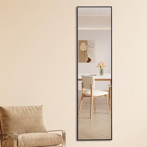 Glasflength Full Length Mirrors Floor Standing Wall Mirror, Bedroom Foyer Clothing Store Wall Mounted Mirror, Wooden Frame Square Black 15"*57.8" - 1 of 2