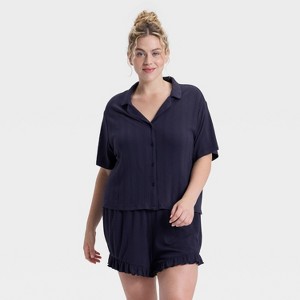 Women's Pointelle Notch Collar Shirt and Shorts Pajama Set - Wild Fable™ - 1 of 3