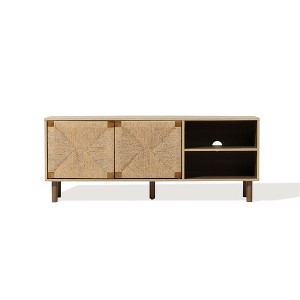 LuxenHome 2-Door Rope Design 55.1-Inch Wide Manufactured Wood TV Console Cabinet Brown - 1 of 4