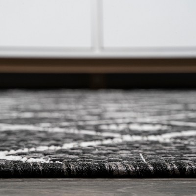 Black and Ivory Geometric Bohemian Indoor/Outdoor Rug