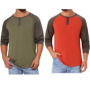INSPIRE CHIC Men's Casual Raglan Long Sleeves Tee Shirt Henley T-Shirts 2 Packs - 1 of 4