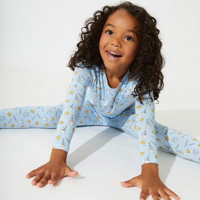 Bellabu Bear Kids Milk & Cookies Blue Bamboo Kids Pajamas