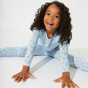 Bellabu Bear Kids Milk & Cookies Blue Bamboo Kids Pajamas - 1 of 4