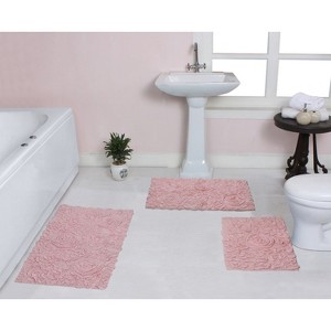 Bell Flower Collection Tufted Bath Rugs, Extra Soft and Absorbent, Non-Slip Bath Mats, Machine Washable Bath Mats, and Tub, 3 Piece Set, Pink - 1 of 4