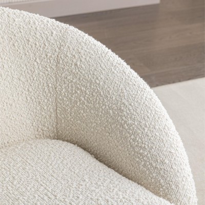 Winnie White Boucle Fabric Swivel Barrel Accent Chair