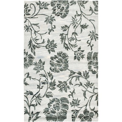 Grey and Black Hand Tufted Wool Floral Area Rug