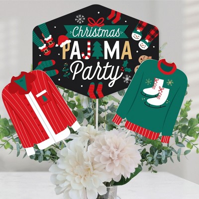 Big Dot of Happiness Christmas Pajamas - Holiday Plaid PJ Party Centerpiece Sticks - Table Toppers - Set of 15