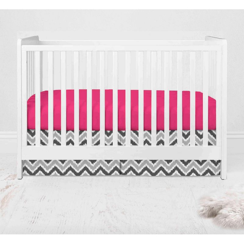 Bacati - Ikat Dots Leopard  Pink Grey Girls 10 pc Crib Set with Long Rail Guard Cover & 4 Muslin Swaddling Blankets, 5 of 10