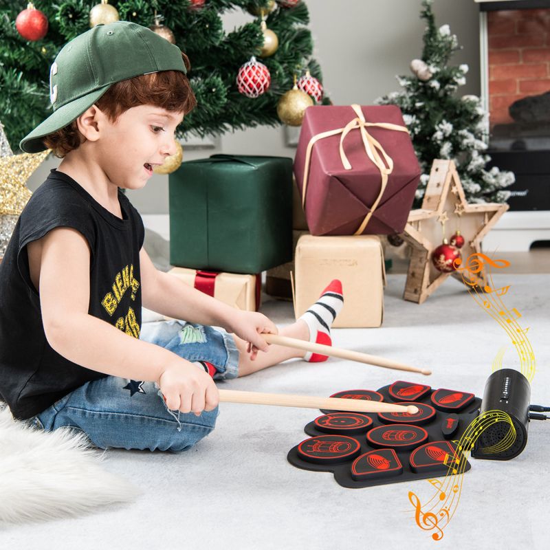 Costway 9 Pads Electronic Drum Set with Sticks & Pedals for Kids, Adult, Beginners, 2 of 11