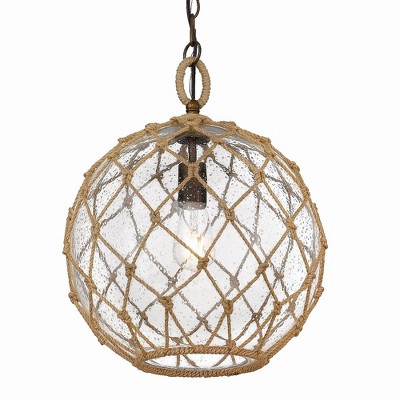 Burnished Chestnut Globe Pendant with Seeded Glass and Rope