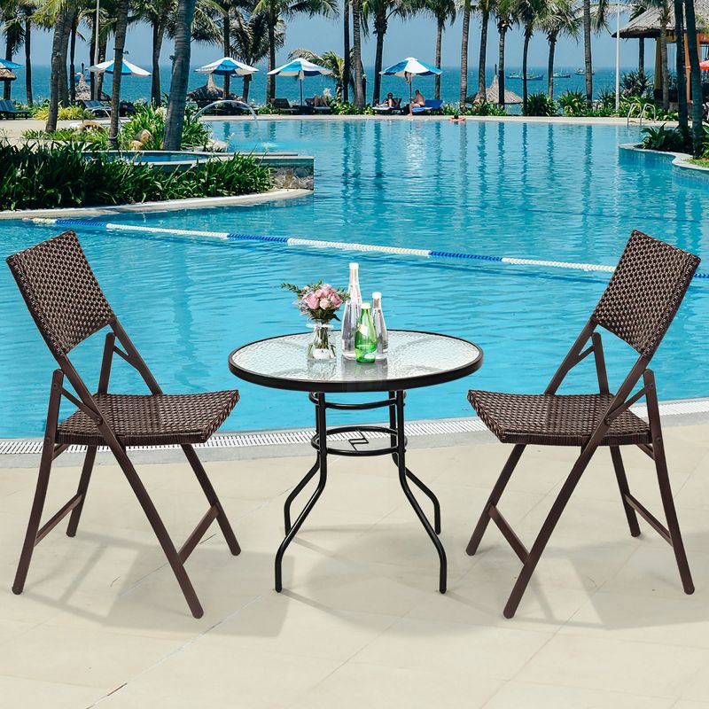 Costway Set of 2 Patio Rattan Folding Dining Chairs Portable Garden Yard Brown, 3 of 11