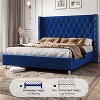 Bed Frame Upholstered Bed Wingback Headboard Velvet Tufted Diamond Button - 3 of 4