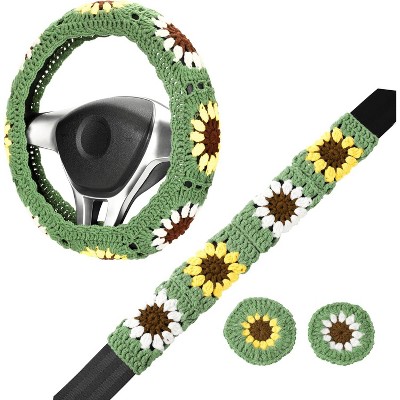 TruAIR Crochet Sunflower Steering Wheel Cover Set