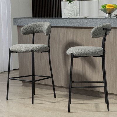 NicBex Set of 2 Bar Stools for Kitchen Island,Teddy Counter Height Bar Stools with Black Footrest,Bar Chairs for Dining Rooms,Kitchens,White/Gray
