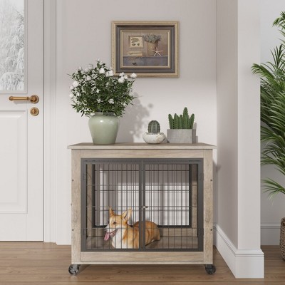 Wooden Indoor Dog Kennel Stylish Pet Crate with Iron Bars