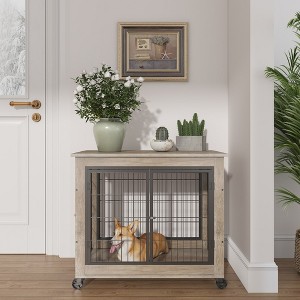 Wooden Indoor Dog Kennel Stylish Pet Crate with Iron Bars - 1 of 4