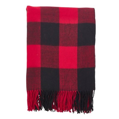 Classic Plaid Pattern Tassel Trim Throw Red White Victorian Acrylic 