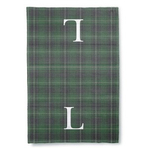 Personalization Mall Christmas Plaid Waffle Weave Kitchen Towel, Green Plaid - 1 of 4
