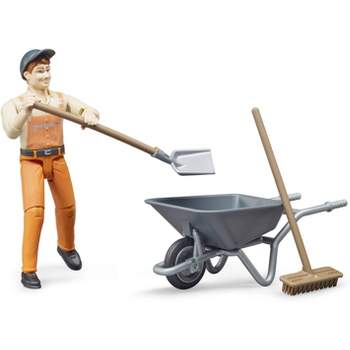 Bruder bworld Municipal Worker with Hat, Wheelbarrow, and Shovel