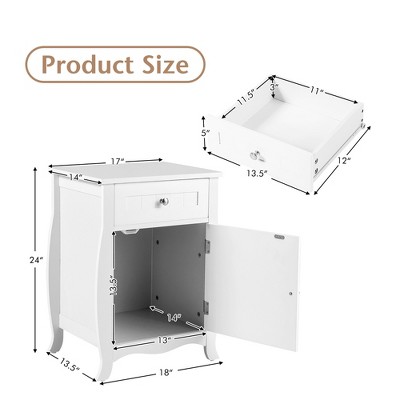 White MDF Nightstand with Drawer and Curved Legs
