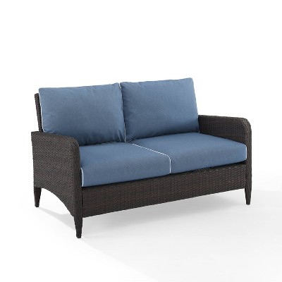 Kiawah Outdoor Wicker Loveseat Blue - Crosley