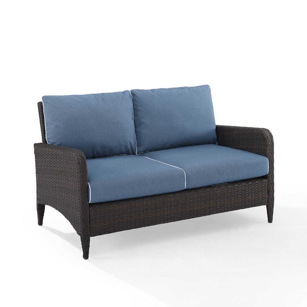 Photos - Garden Furniture Crosley Kiawah Outdoor Wicker Loveseat Blue  