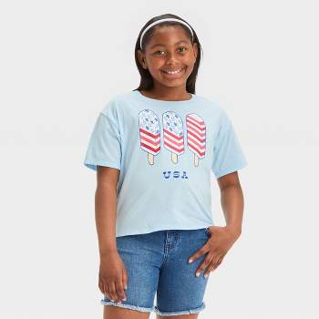 Girls' USA Popsicles Boxy Short Sleeve Graphic T-Shirt - Light Blue