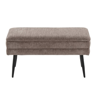 GlasFlength Ottomans and Benches Neapolitan Contemporary Storage Bench in Black Metal and Brown Fabric Simple for Living Room, Brown, 32"*16"*8"