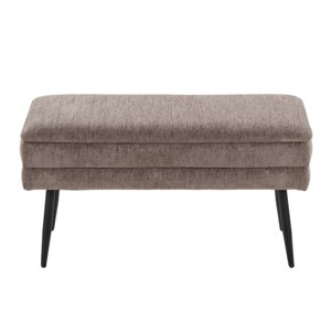 GlasFlength Ottomans and Benches Neapolitan Contemporary Storage Bench in Black Metal and Brown Fabric Simple for Living Room, Brown, 32"*16"*8" - 1 of 4