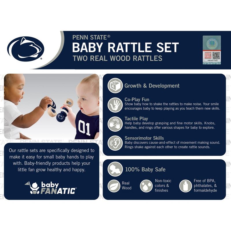 Baby Fanatic Wood Rattle 2 Pack - NCAA Penn State Nittany Lions Toy Set, 3 of 5
