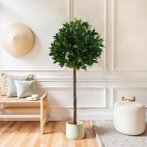 Sapphtopaz Faux Topiary Ball Tree Artificial Tree, Faux Plants Indoor with Wood Trunk, Room Decor for Home, Porch - 1 of 4