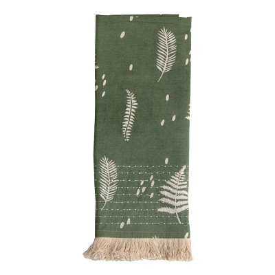 Fern Pattern 27 x 18 Inch Woven Kitchen Tea Towel with Hand Sewn Fringe - Foreside Home & Garden