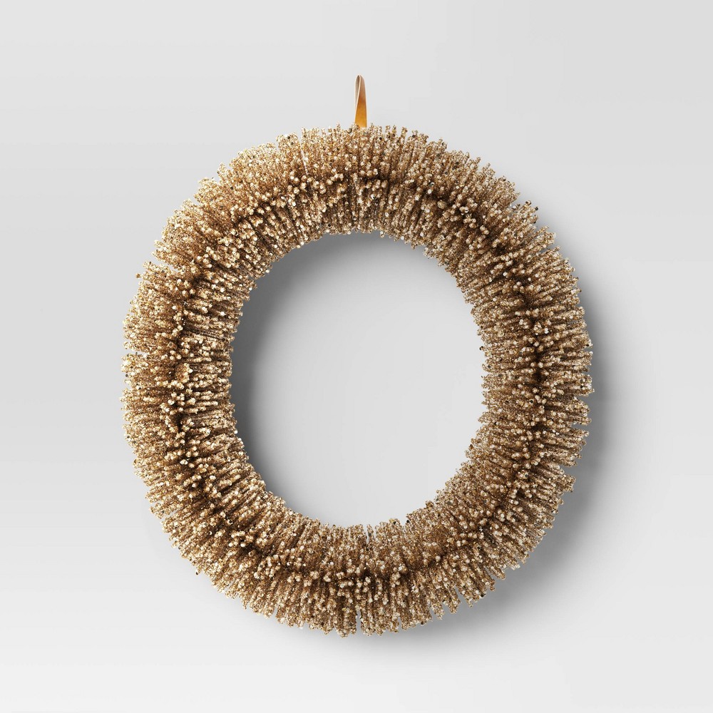 Glittered Christmas Wreath Gold - Threshold™