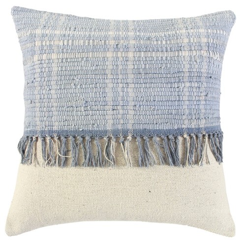 18x18 Detailed Solid Textured Square Throw Pillow Blue - Rizzy Home :  Target