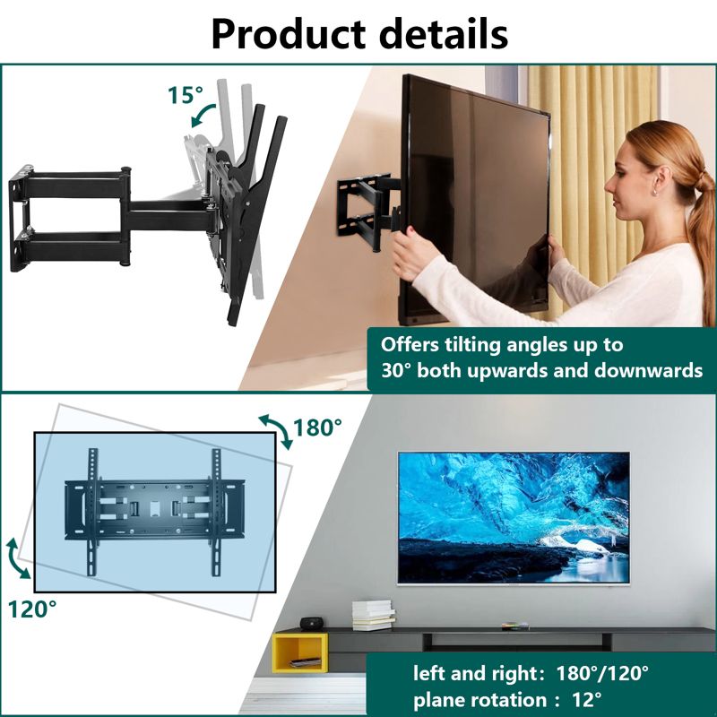 SKONYON TV Wall Mount Adjustable Full Motion Wall Mount for 40-80 Inch TVs Black, 5 of 10