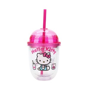 Hello Kitty Drinks Character Art 13 Oz Double Wall Plastic Cup With Pink Dome Lid - 1 of 4