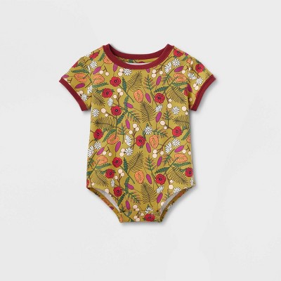 Image of Latino Heritage Month Baby Floral Print Ringer Bodysuit - Green 3-6M