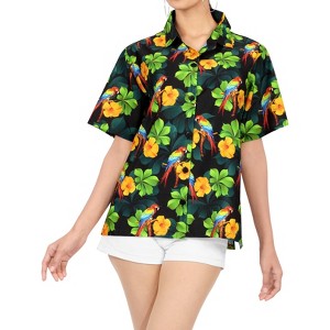 LA LEELA Women's Button Down Blouses Floral Summer Beach Party Colourful Button Up Short Sleeve Vacation Casual Dress Hawaiian Shirts - 1 of 4