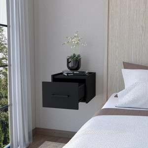 Kumasinova Floating Wooden Nightstand with Top Shelf,Wall-Mounted Night Stand with Drawers,Space Saving Bedside Table for Bedroom - 1 of 4