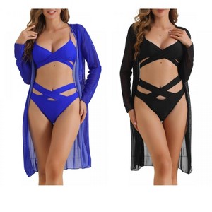 INSPIRE CHIC Women's Criss Cross Adjustable Spaghetti Straps Triangle Bottoms Swimwear Bikini Suits 2 Sets - 1 of 4