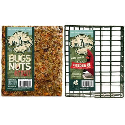 Home & Garden 8.25" Bug Nut Fruit Cake & Cage Set/2 No Mess Melt Wild Bird Mr Bird  -  Bird And Wildlife Food