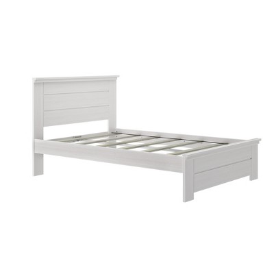 White Wash Pine Full Bed Frame with Panel Headboard and Storage