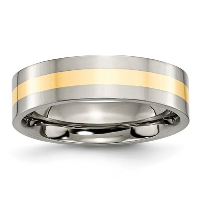 Black Bow Jewelry 6mm Titanium & 14k Gold Inlay Flat Polished Standard Fit Band